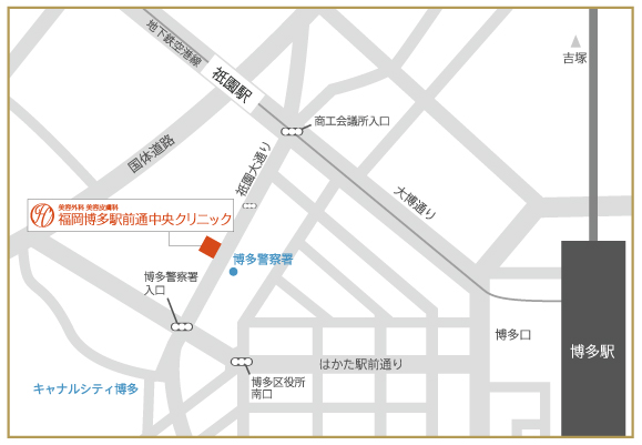 福岡博多駅前通中央クリニックへのアクセスマップ